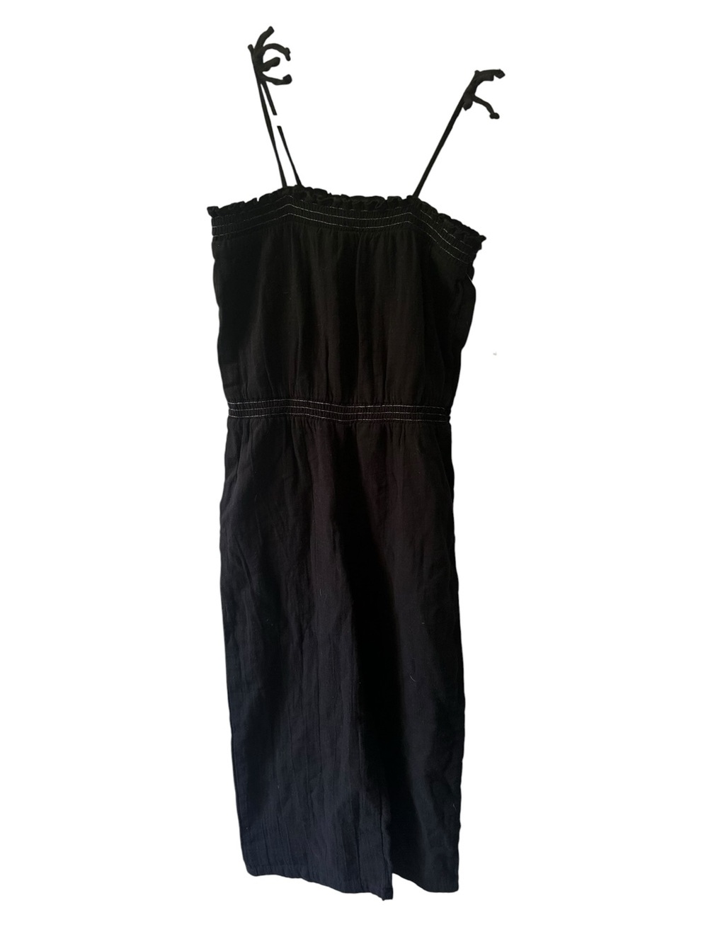 Old Navy Jumpsuit Smocked Bodice Adjustable Ties Black Size Large 10-12 NWT